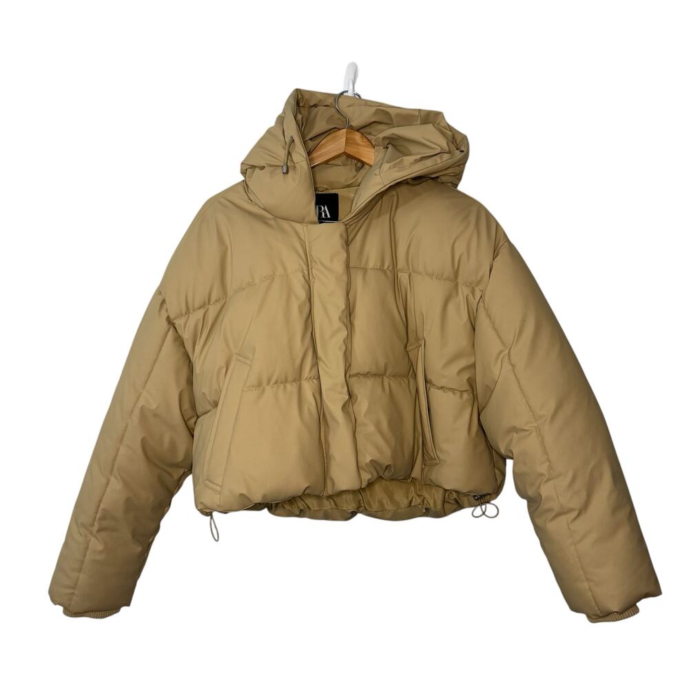Zara crop puffer winter coat beige medium